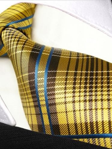 Silk tie yellow with grid pattern, article 1672, view 3