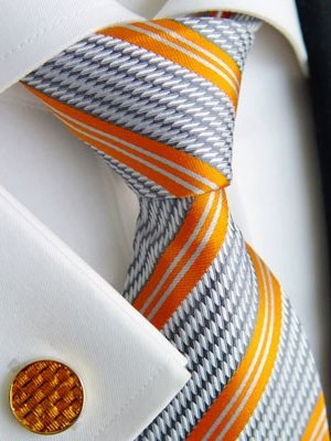 Seidenkrawatte orange mit Streifenmuster, Artikel 1521