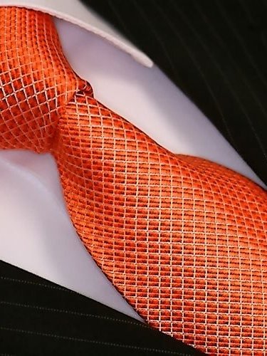 Seidenkrawatte orange mit Gittermuster, Artikel 1425
