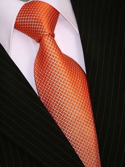 Silk tie orange with grid pattern, article 1425, view 2