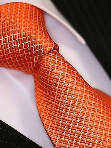 Silk tie orange with grid pattern, article 1425, view 3