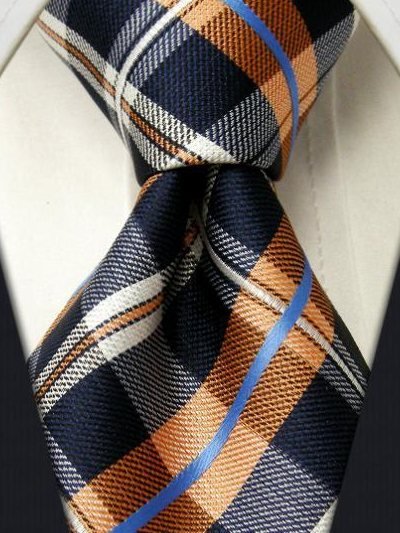 Silk tie orange with grid pattern, article 1458, view 2