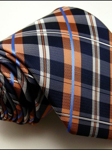 Silk tie orange with grid pattern, article 1458, view 3