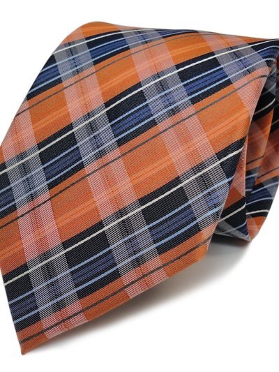 Silk tie orange with grid pattern, article 1463, view 2