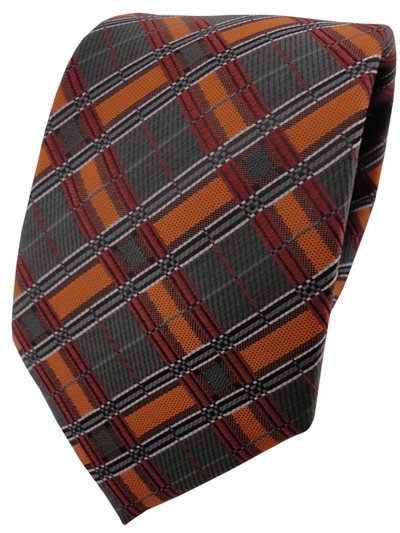 Silk tie orange with grid pattern, article 1526, view 2