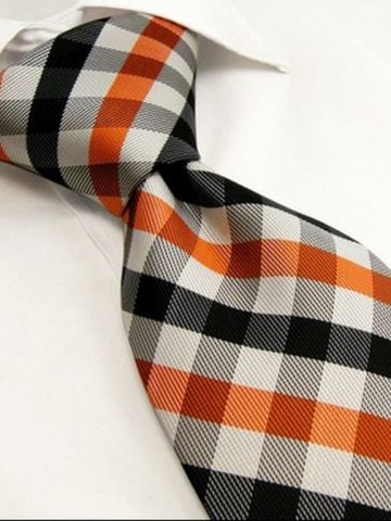 Silk tie orange with grid pattern, article 1655, view 2