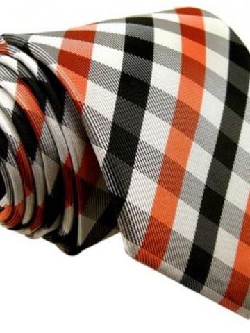 Silk tie orange with grid pattern, article 1655, view 3