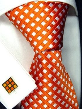 Seidenkrawatte orange mit Karomuster, Artikel 1025