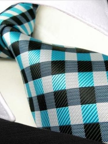 Silk tie turquoise with grid pattern, article 1665, view 2